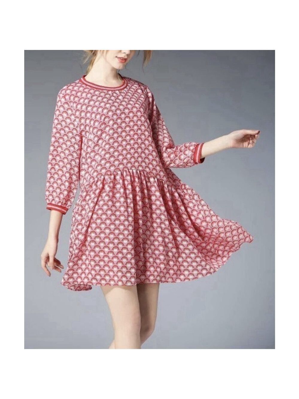 Jian Ruyi Arabesque Tiered Hem Shift Dress Size XL Anthropologie Boho Geometric